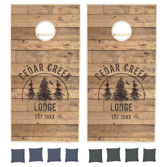 Rustic Wood Wilderness Forest Trees Personalized Cornhole Set
