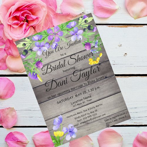 Rustic Wood Wildflowers Bridal Shower Invitation