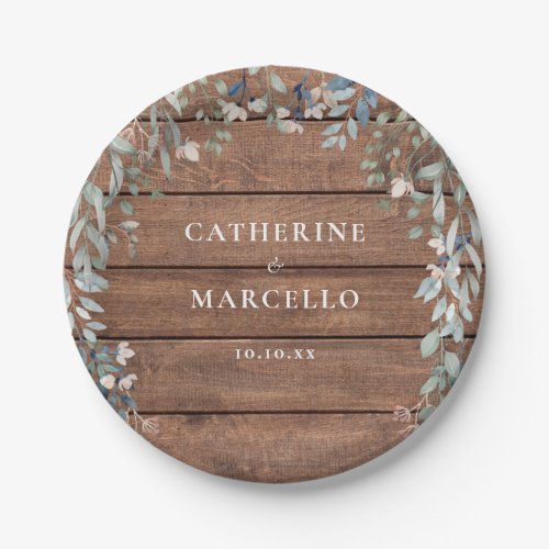 Rustic Wood Wildflowers Floral Cascade Wedding Paper Plates