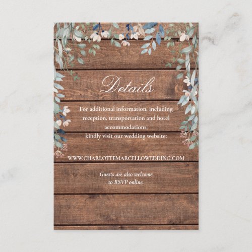 Rustic Wood Wildflowers Floral  Wedding Details Enclosure Card