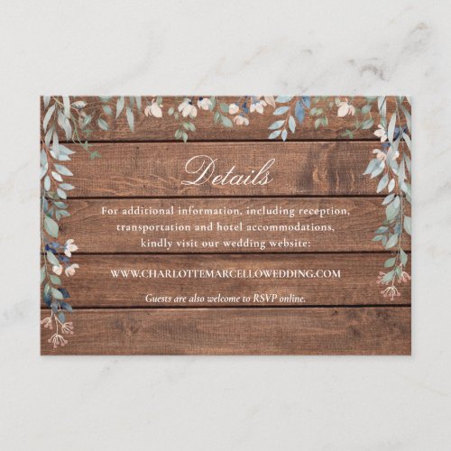 Rustic Wood Wildflowers Floral Wedding Details Enclosure Card