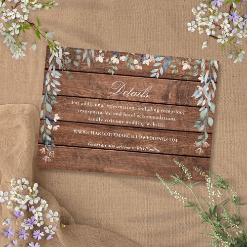 Rustic Wood Wildflowers Floral Wedding Details Enclosure Card