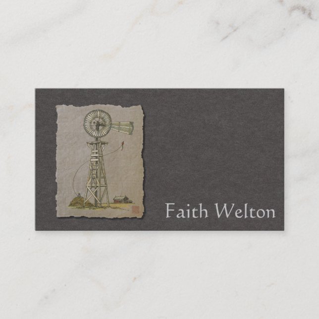 Rustic Wood Windmill Business Card (Front)