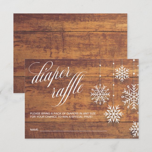 Rustic Wood Winter BabyShower Diaper Raffle Ticket Enclosure Card (Front/Back)