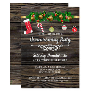 Rustic Wood Winter Holiday Housewarming Party Invitation