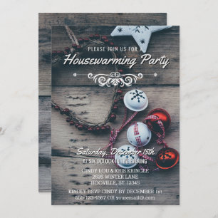 Rustic Wood Winter Holiday Housewarming Party Invitation