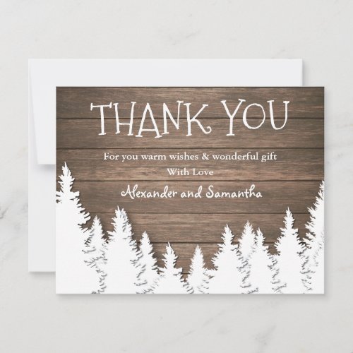 Rustic Wood Winter Pine Tree Thank You Card