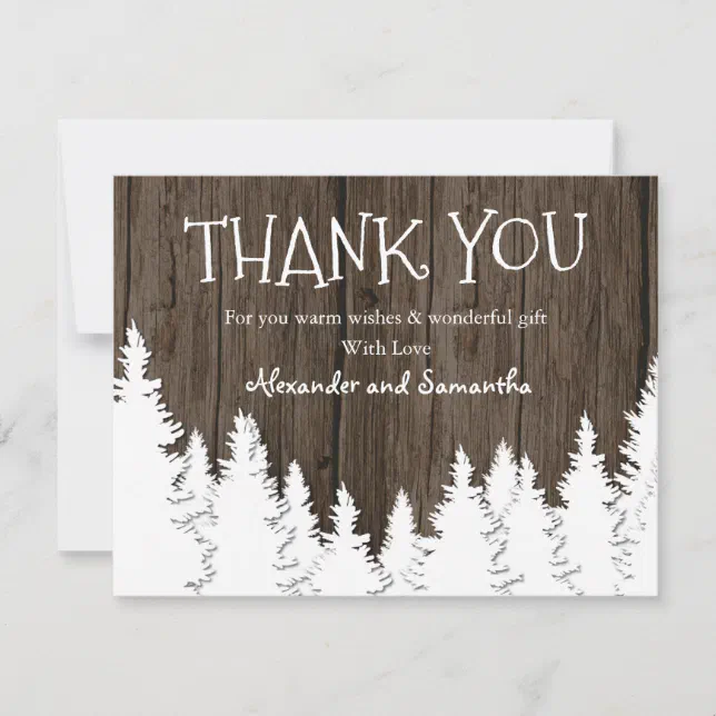 Rustic Wood Winter Pine Tree Thank You Card | Zazzle