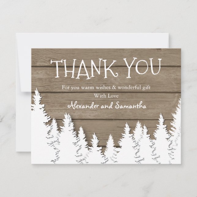 Rustic Wood Winter Pine Tree Thank You Card (Front)