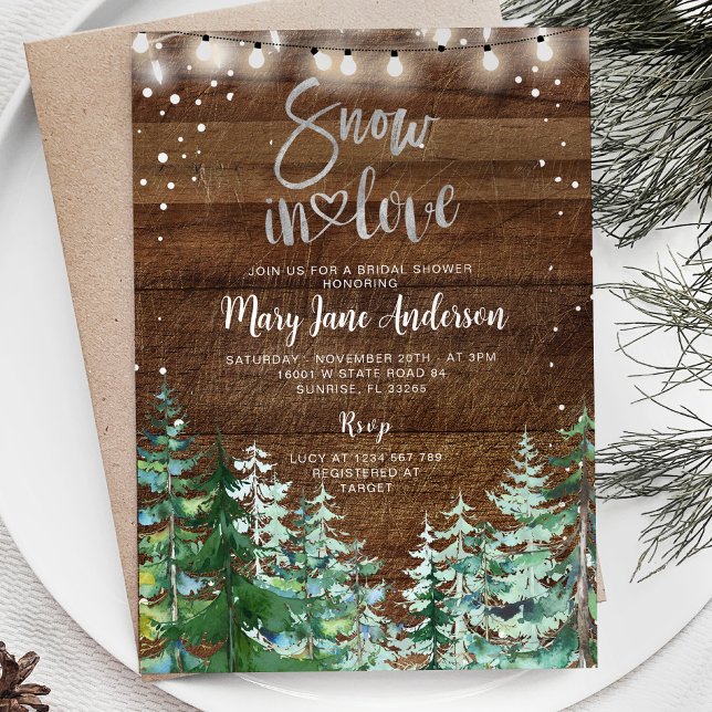 Rustic Wood Winter Snow in love Bridal Shower Invitation (Creator Uploaded)