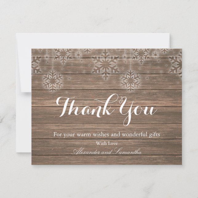 Rustic Wood Winter Snowflake Thank You Card (Front)