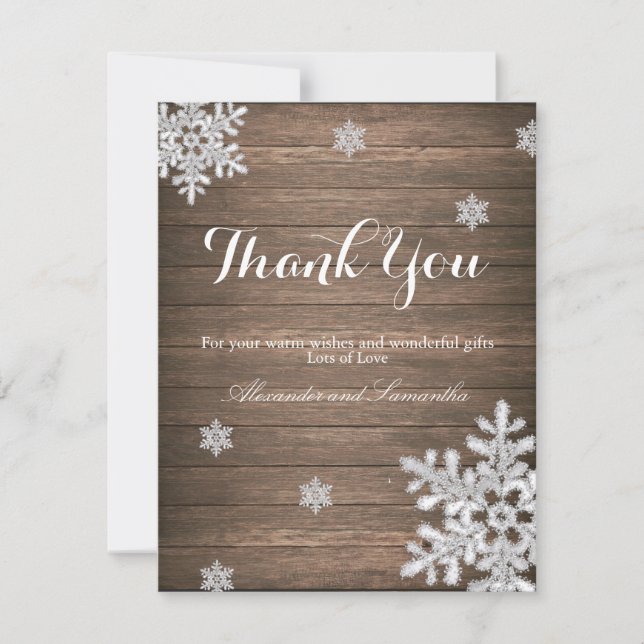 Rustic Wood Winter Snowflake Thank You Card (Front)