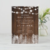 Rustic wood  winter string lights forest wedding invitation (Standing Front)