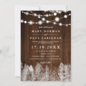 Rustic wood  winter string lights forest wedding invitation (Front)