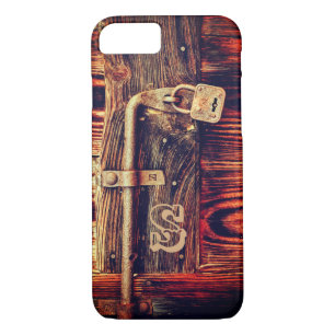 Rustic wood with brass lock woodgrain brown iPhone 8/7 case