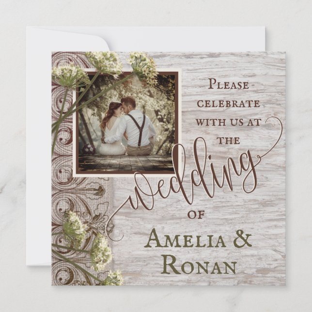 Rustic Wood with Burlap Wedding Invitation (Front)