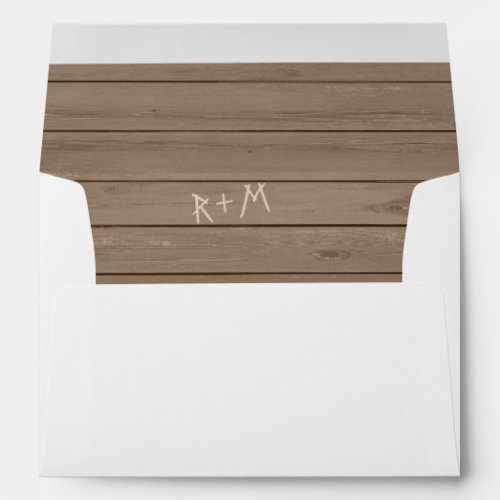 Rustic Wood With Carved Initials For Save The Date Envelope