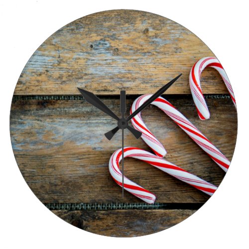 Rustic Wood with Christmas Candy Canes Large Clock