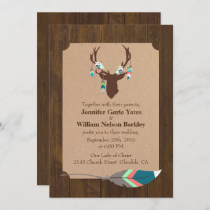 Rustic Wood with Deer Head Wedding Invitation