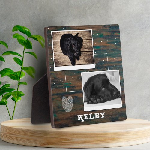 Rustic Wood with Heart Pet Dog Photo Collage Plaque