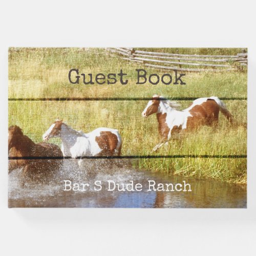 Rustic Wood with Horses Guest Book