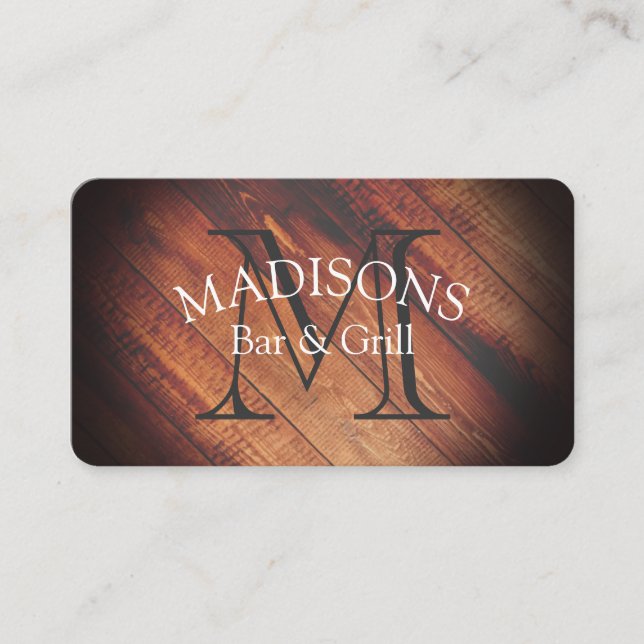 Rustic Wood with Monogram Business Card (Front)