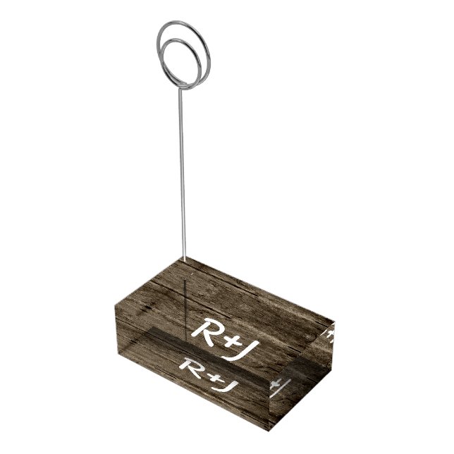 Rustic Wood with Monograms Table Card Holder (Corner)