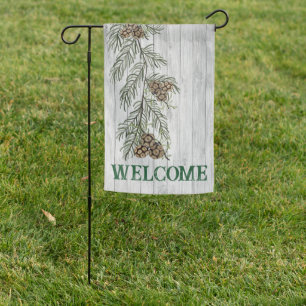 Rustic Wood with Pine Welcome Garden Flag