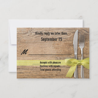 Rustic Wood with Silverware Wedding RSVP Card