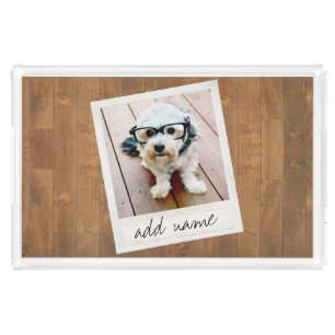 Rustic Wood with Square Photo Frame Acrylic Tray