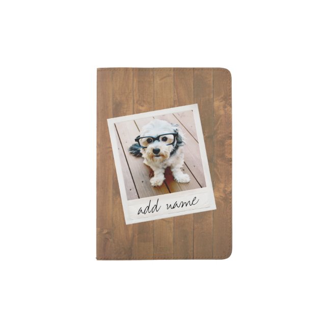 Rustic Wood with Square Photo Frame Passport Holder (Front)