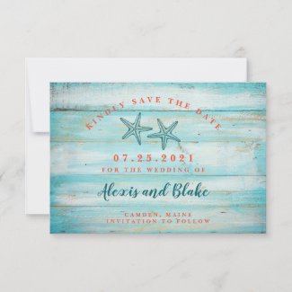 Rustic Wood with Starfish Save the Date Card