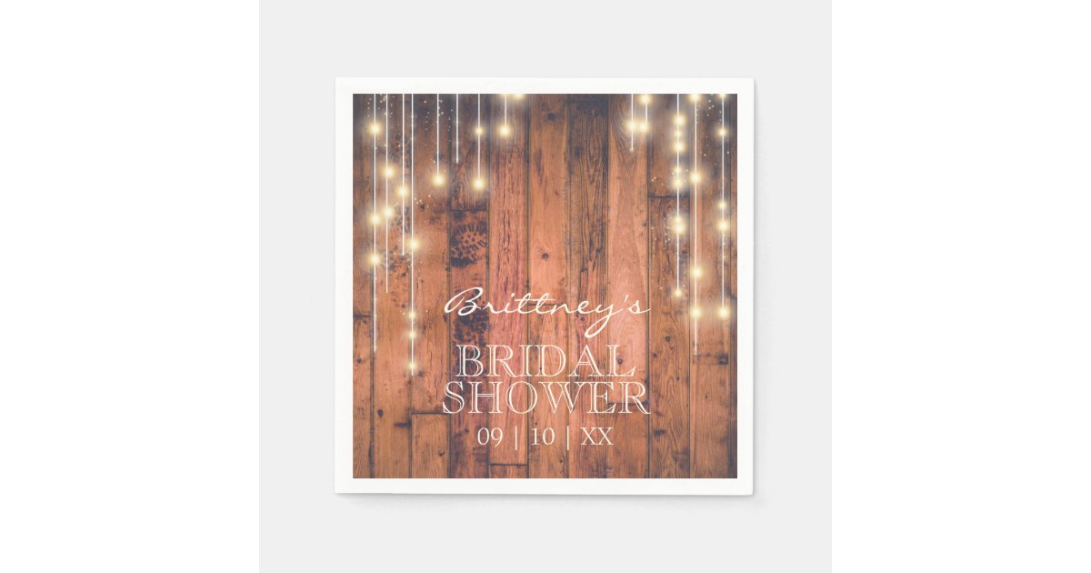 Rustic Wood with String Lights | Bridal Shower Napkins | Zazzle