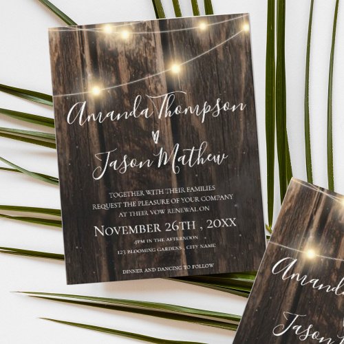 Rustic Wood With String Lights Vow Renewal Invitation