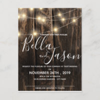 Rustic Wood With String Lights Wedding Invitation