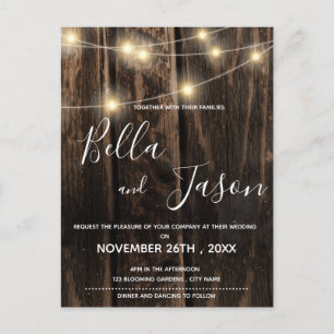 Rustic Wood With String Lights Wedding Invitation