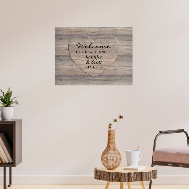 Rustic Wood With Wooden Heart Wedding Welcome Sign (Living Room 3)