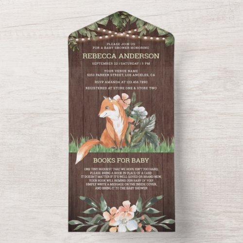 Rustic Wood Woodland Cute Fox Baby Shower All In One Invitation