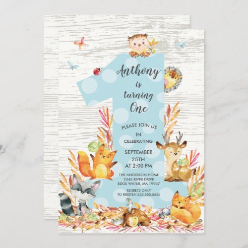 Rustic Wood Woodland One Boys Birthday Invitation