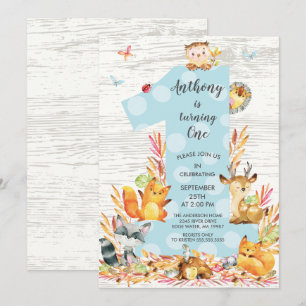 Rustic Wood Woodland One Boys Birthday Invitation