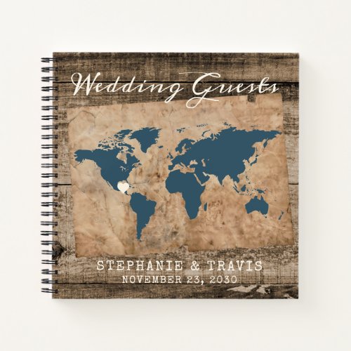 Rustic Wood World Map Beach Destination Guest Book