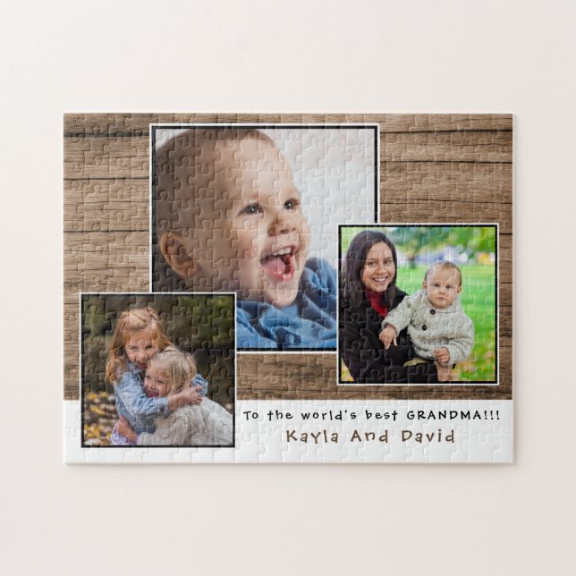 Rustic Wood Worlds Best Grandma Photo Collage Jigsaw Puzzle (Horizontal)