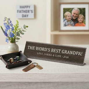 Rustic Wood World's Best Grandpa Custom  Desk Name Plate