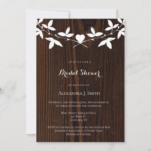 Rustic wood wreath bridal shower invitations (Front)