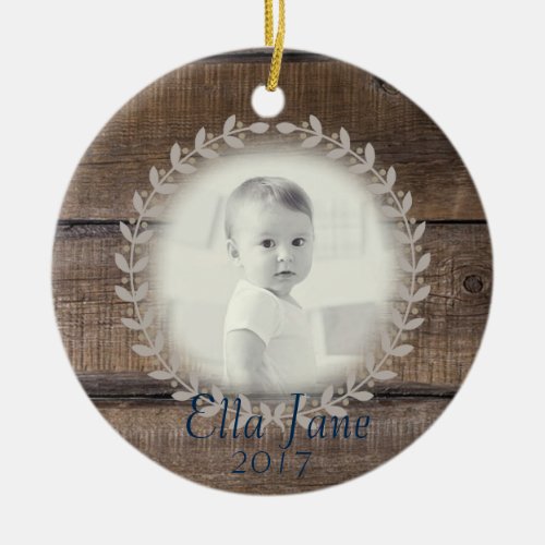 Rustic Wood Wreath Custom Photo Ornament