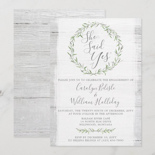 Rustic Wood & Wreath Engagement Party Invitation (Front/Back)