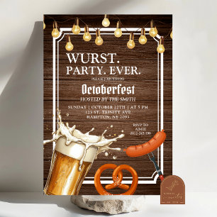 Rustic Wood Wurst Beer Pretzel Oktoberfest Invitation