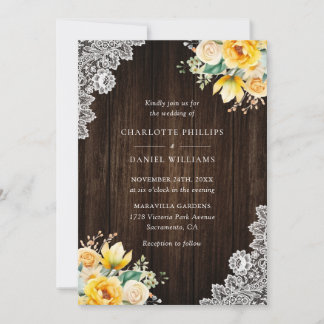 Rustic Wood Yellow Botanical Wedding Invitation