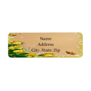 Rustic Wood Yellow Floral Butterfly Address Labels