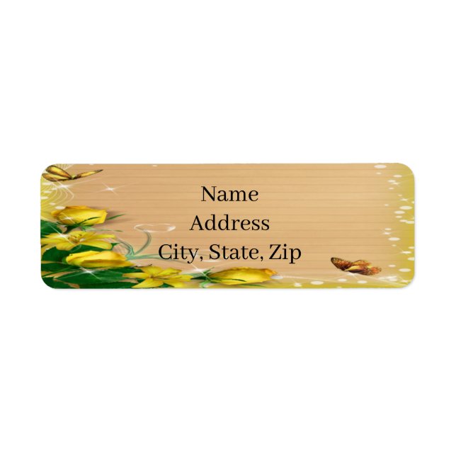 Rustic Wood Yellow Floral Butterfly Address Labels (Front)
